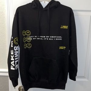 Yours Truly Fake My Smile Graphic Hoodie Streetwear Skater Emo Sad Smiley S